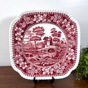 Vintage Copeland Spode's Tower Square Salad Lunch Plate 6.25" Red Transferware